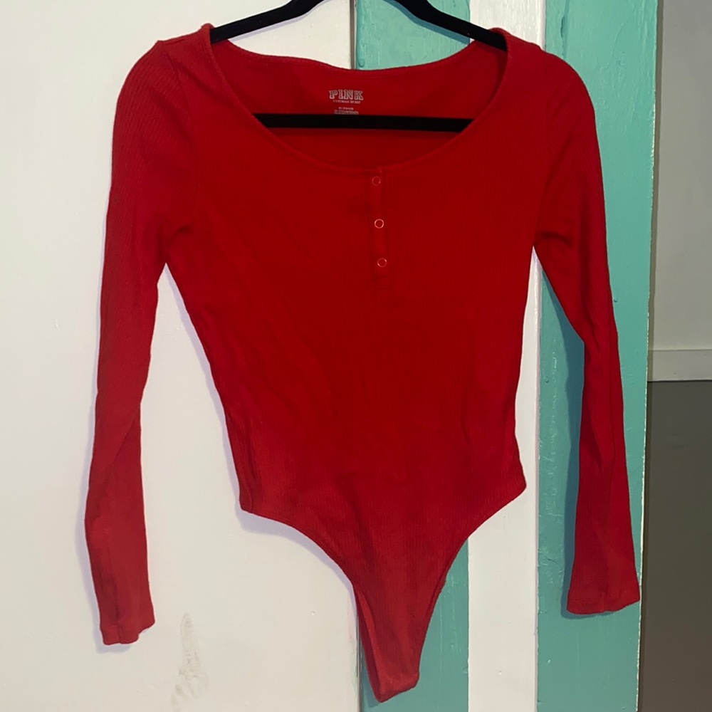 Red button up body suit